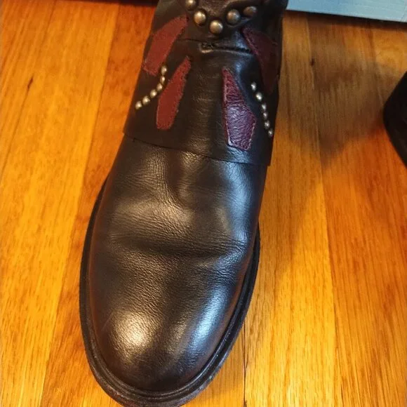 A.S.98 Carlyle Tall boots 38 7.5 Burgundy Black Leather Biker - Picture 4 of 13